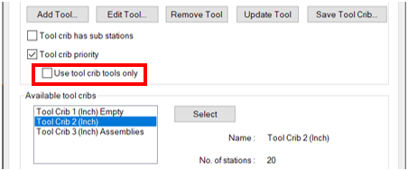 Use toolcrib tools only SOLIDWORKS CAM 