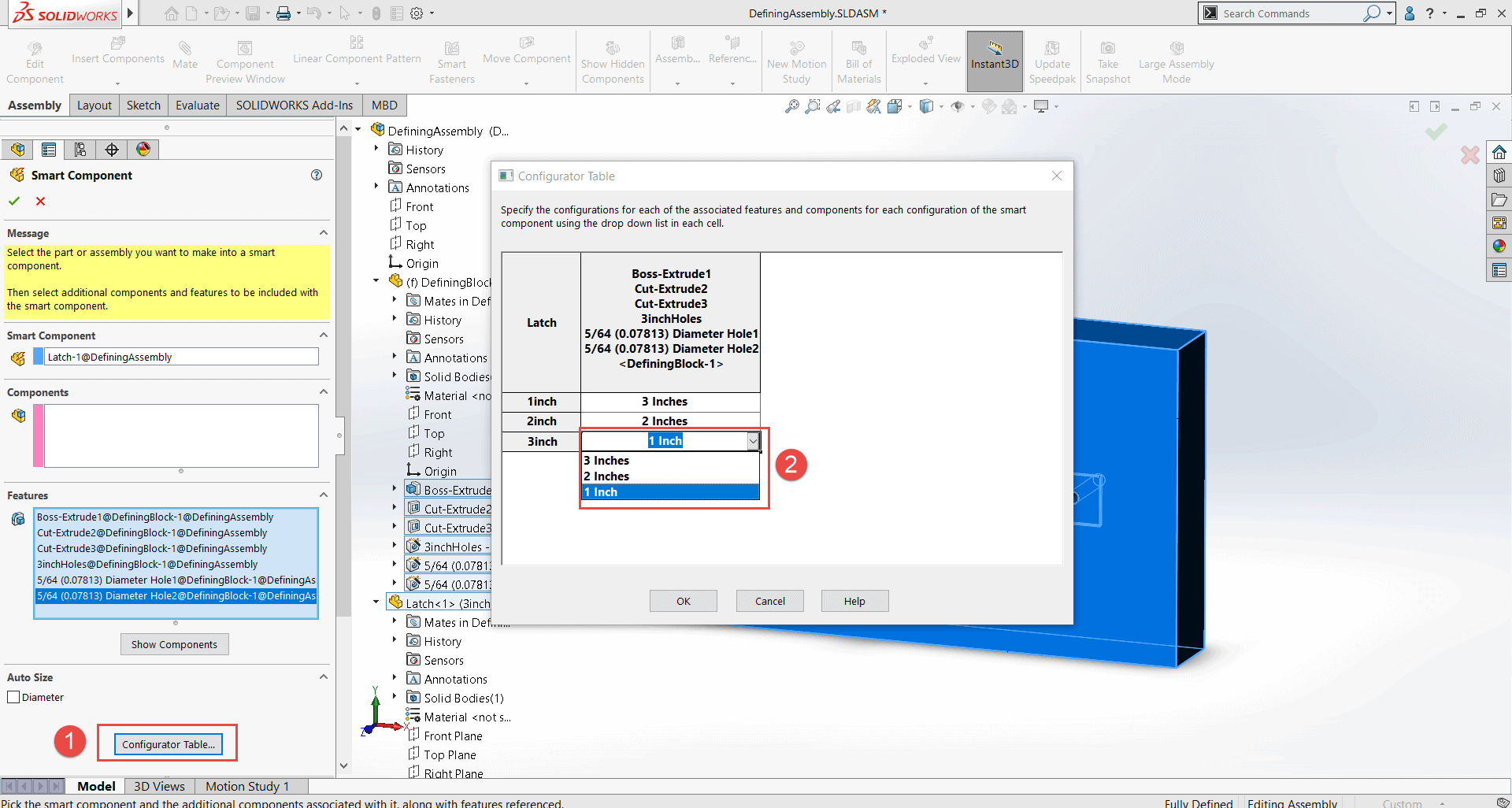 , SOLIDWORKS: Configuring Smart Components with the Configurator Table