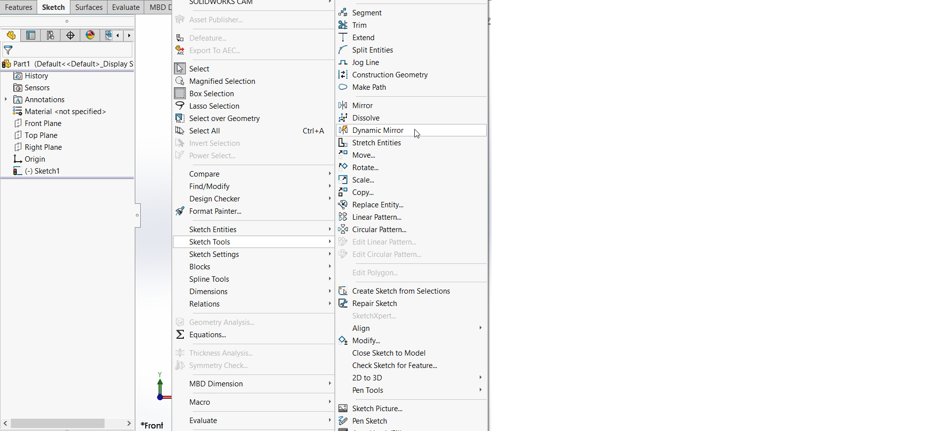 , SOLIDWORKS: Dynamic Mirror Entity