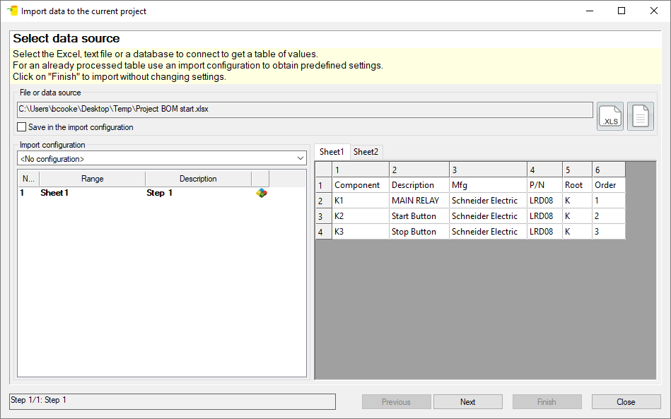 , SOLIDWORKS Electrical: Import a BOM to start a project