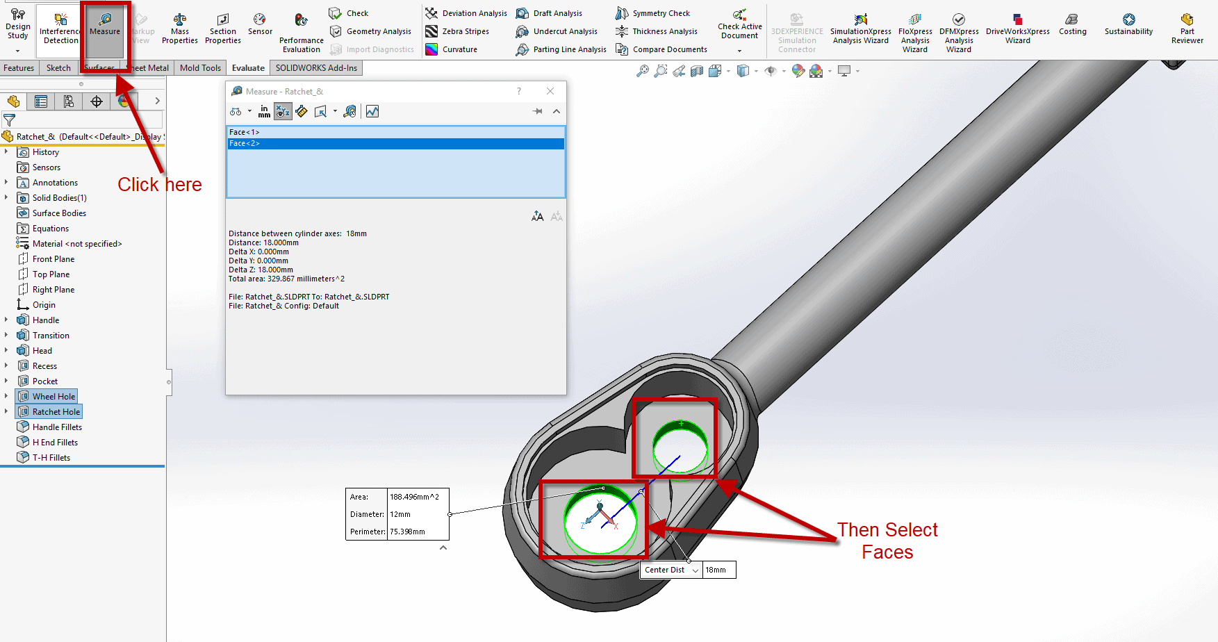 ,SOLIDWORKS:如何测量两个圆柱体之间的最小距离