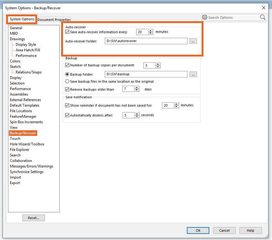 location of solidworks auto recover