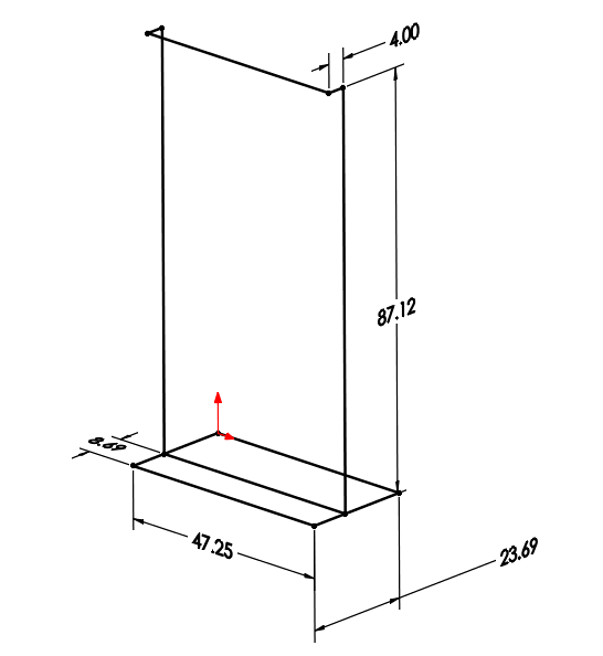 wireframe model with dimensions extracted from the step file frame.