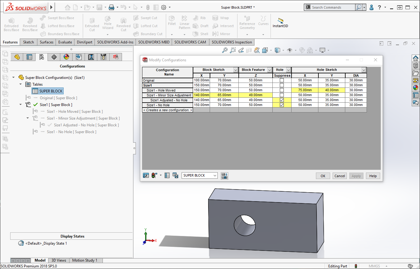 , SOLIDWORKS: Yellow Colored Cells of Derived Configurations?