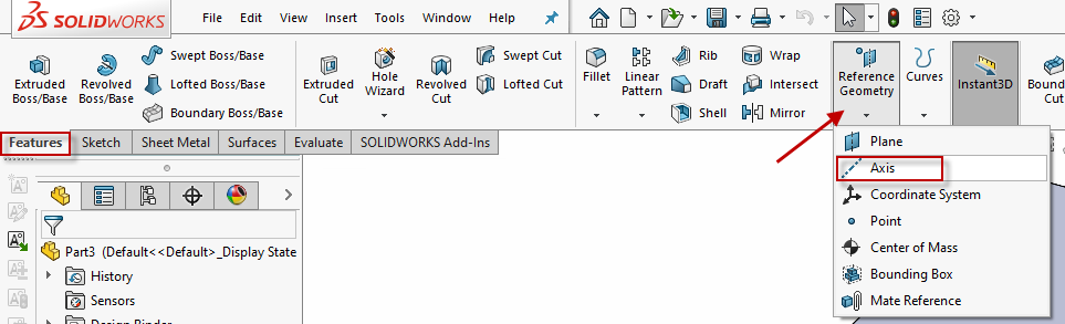 reference geometry > axis menu