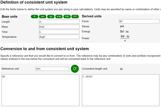 FEA unit tool screenshot