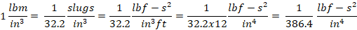 US (in) unit conversion for density