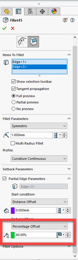 , Partial Fillet Blend in SOLIDWORKS