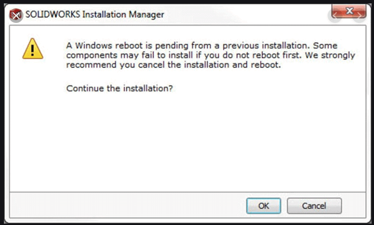 , SOLIDWORKS Installation Manager “A Windows reboot is pending…” Message