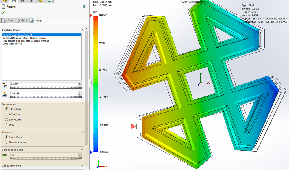 SOLIDWORKS Plastics - Warp Plot Deformation Scale