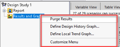 Results and Graphs folder options