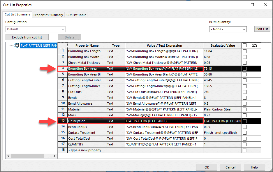 , SOLIDWORKS: Sheet Metal Flat Pattern Info in a Bill of Material