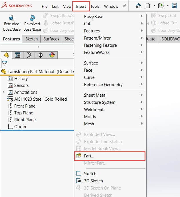 , SOLIDWORKS 2021 What’s New – Transferring Materials for Inserted Parts