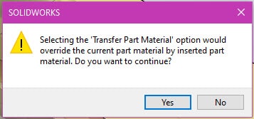 , SOLIDWORKS 2021 What’s New – Transferring Materials for Inserted Parts