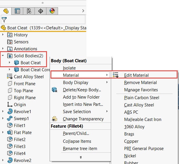 , SOLIDWORKS 2021 What’s New – Transferring Materials for Inserted Parts