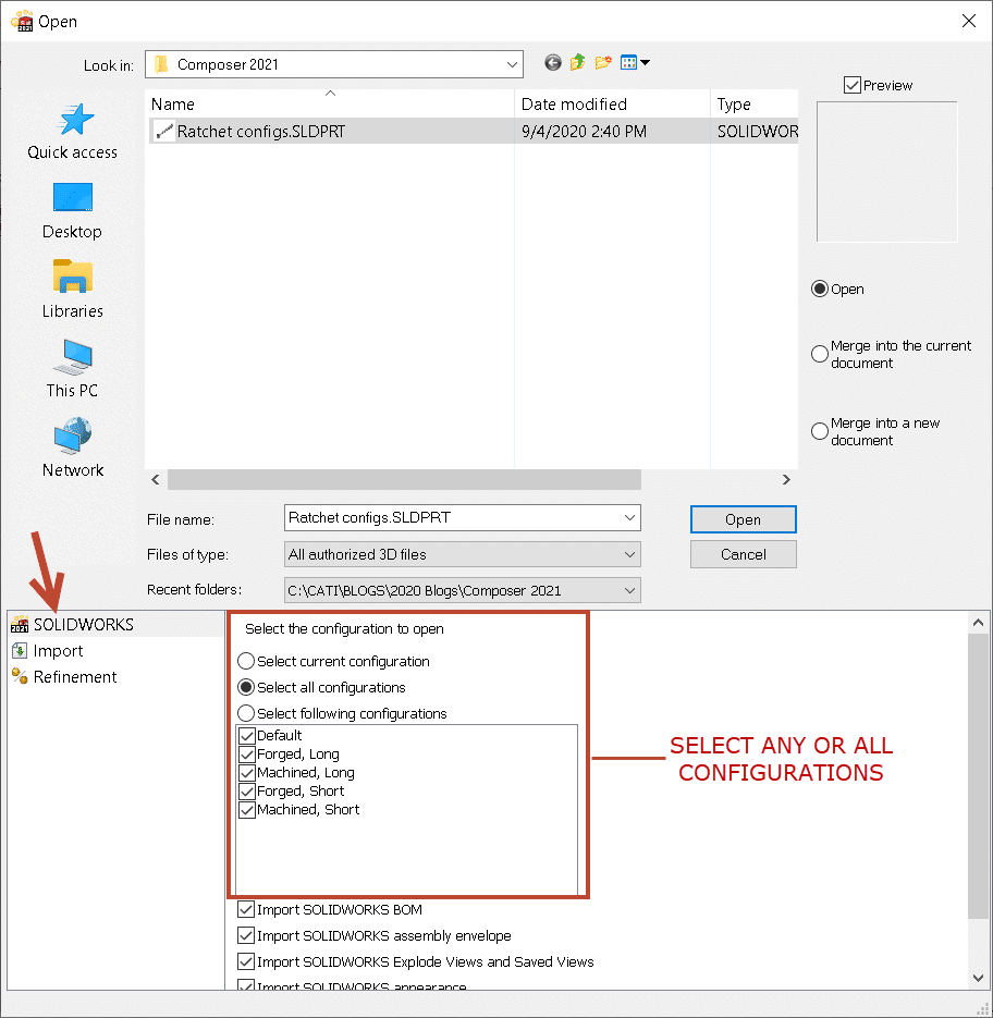 , SOLIDWORKS 2021 What’s New – Composer: Saving Multiple Configurations