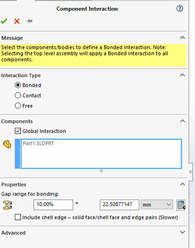 , SOLIDWORKS Simulation 2021 What’s New –  Robust Default Interaction Settings