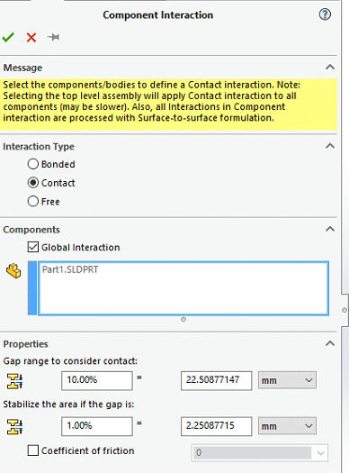 , SOLIDWORKS Simulation 2021 What’s New –  Robust Default Interaction Settings