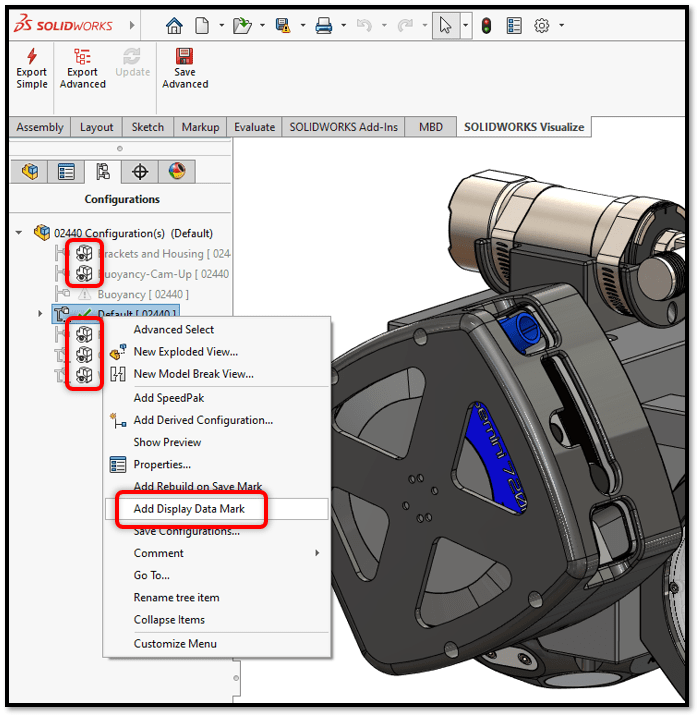 , SOLIDWORKS Visualize Professional 2021 – Configurations from SOLIDWORKS