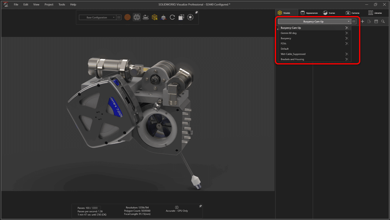 , SOLIDWORKS Visualize Professional 2021 – Configurations from SOLIDWORKS