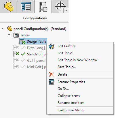 design tables, Using Design Tables to Create Tabulated Drawings in SOLIDWORKS