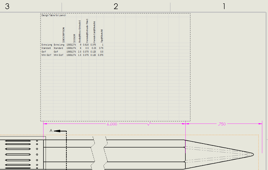 Drawing with default design table