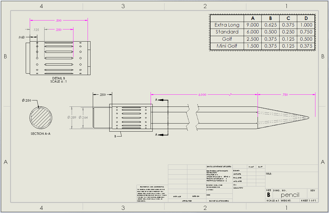 Drawing with updated design table