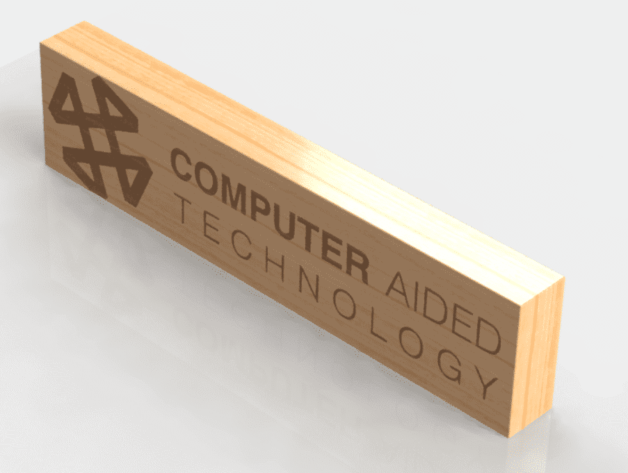 Image of engraved Computer Aided Technology logo on block of wood.