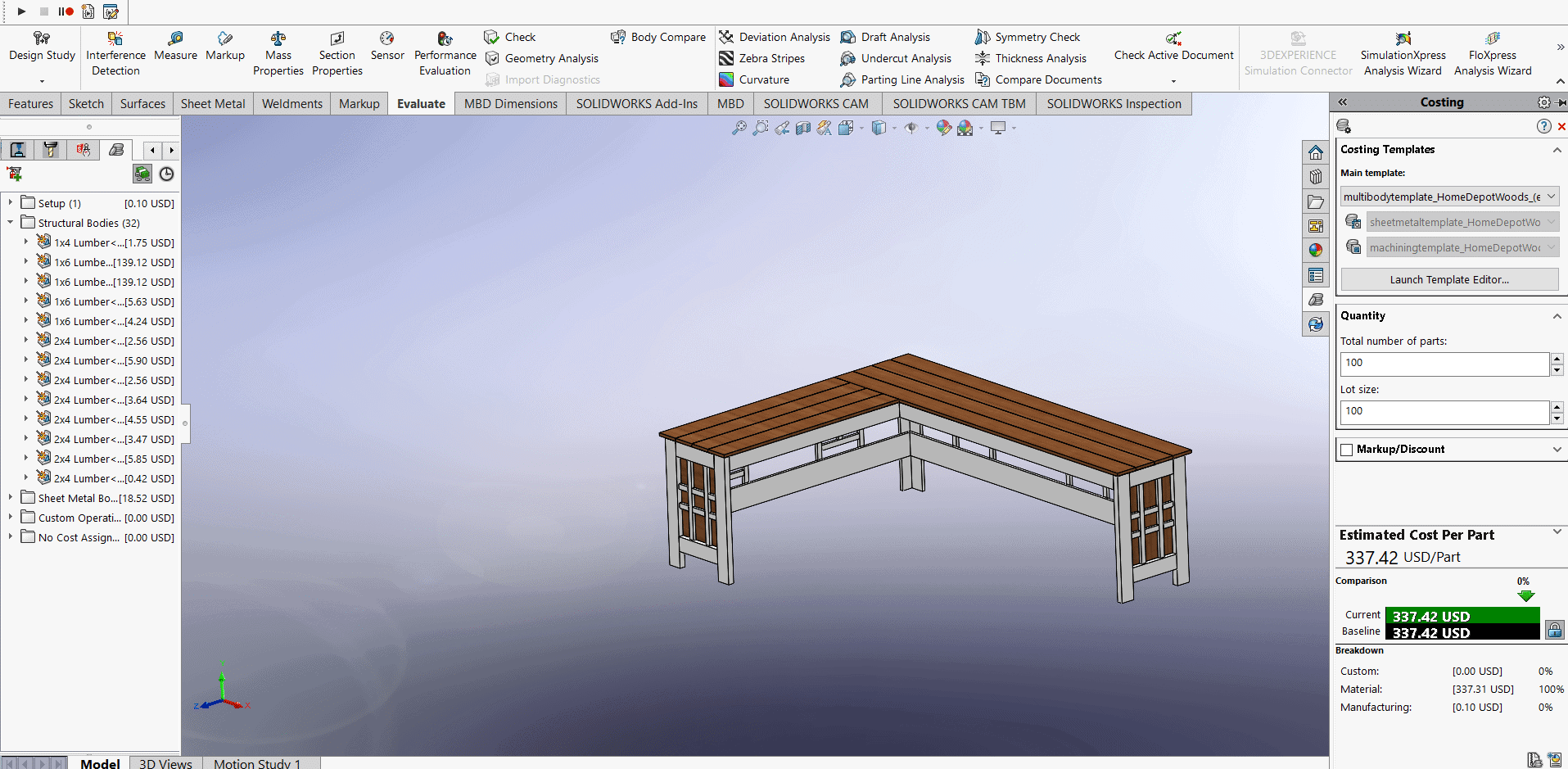 Desk total cost is $337.42