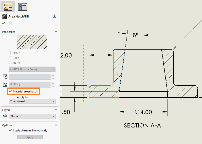 "Material crosshatch" option for Area Hatch/Fill