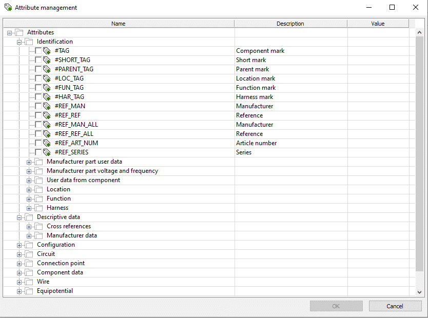 , Project Configuration Attribute Tab in SOLIDWORKS Electrical