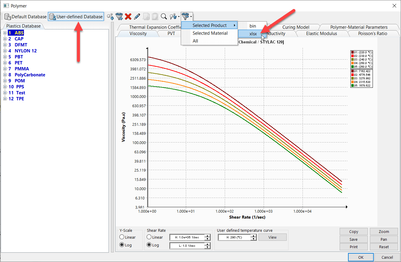 , Importing a custom material into SOLIDWORKS Plastics