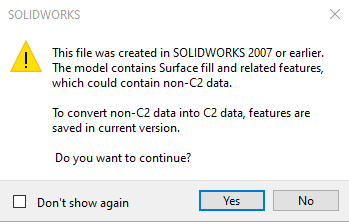 , Why am I asked to “Convert C2 data …” when I open a file in SOLIDWORKS 2021?