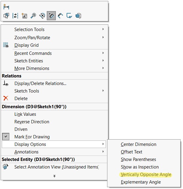 , Flipped Angle Dimension in SOLIDWORKS