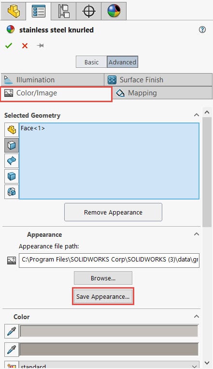 , Create Custom Appearances in SOLIDWORKS