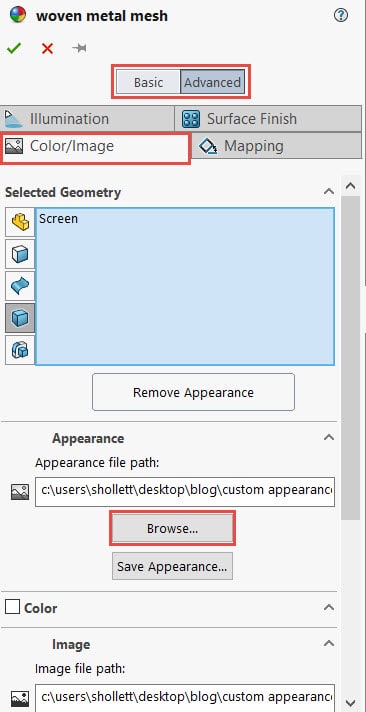 , Create Custom Appearances in SOLIDWORKS