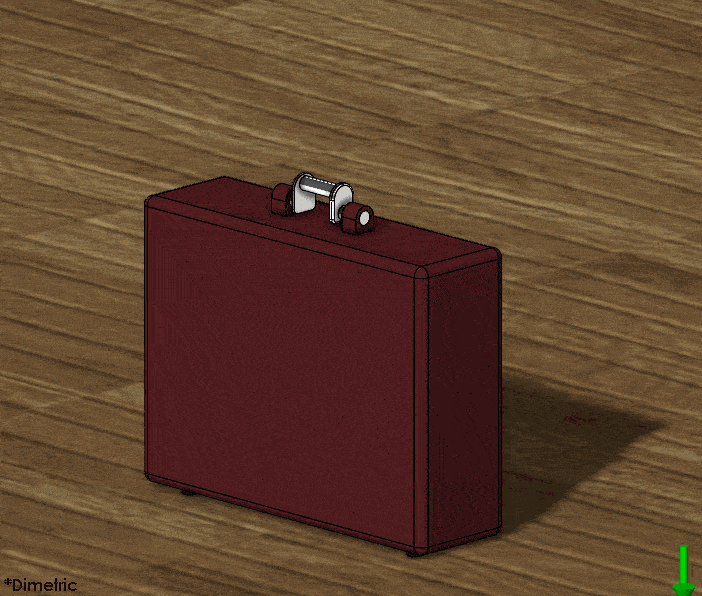 A red rectangular object on a wooden surface Description automatically generated with medium confidence