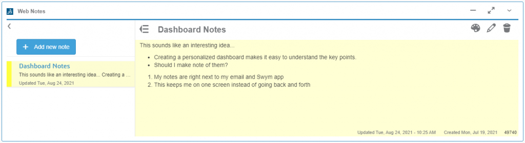 Web notes are a big part of the collaborative business innovator role. It's where you can take notes and keep track of important information.