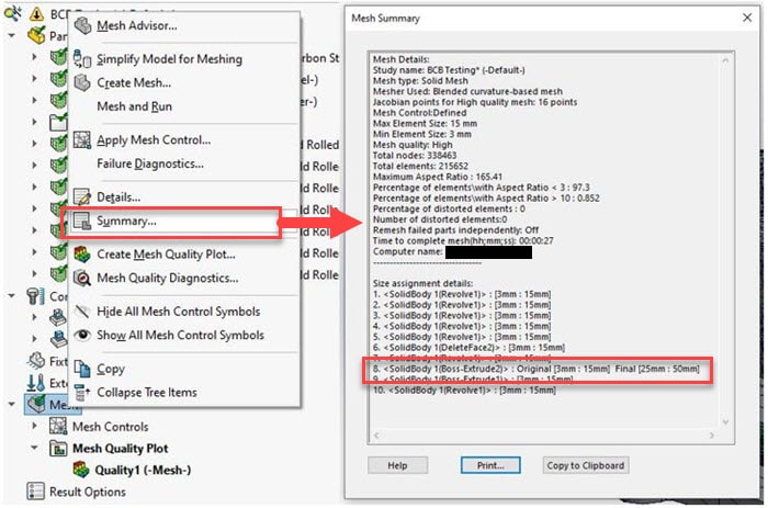 solidworks simulation mesh summary