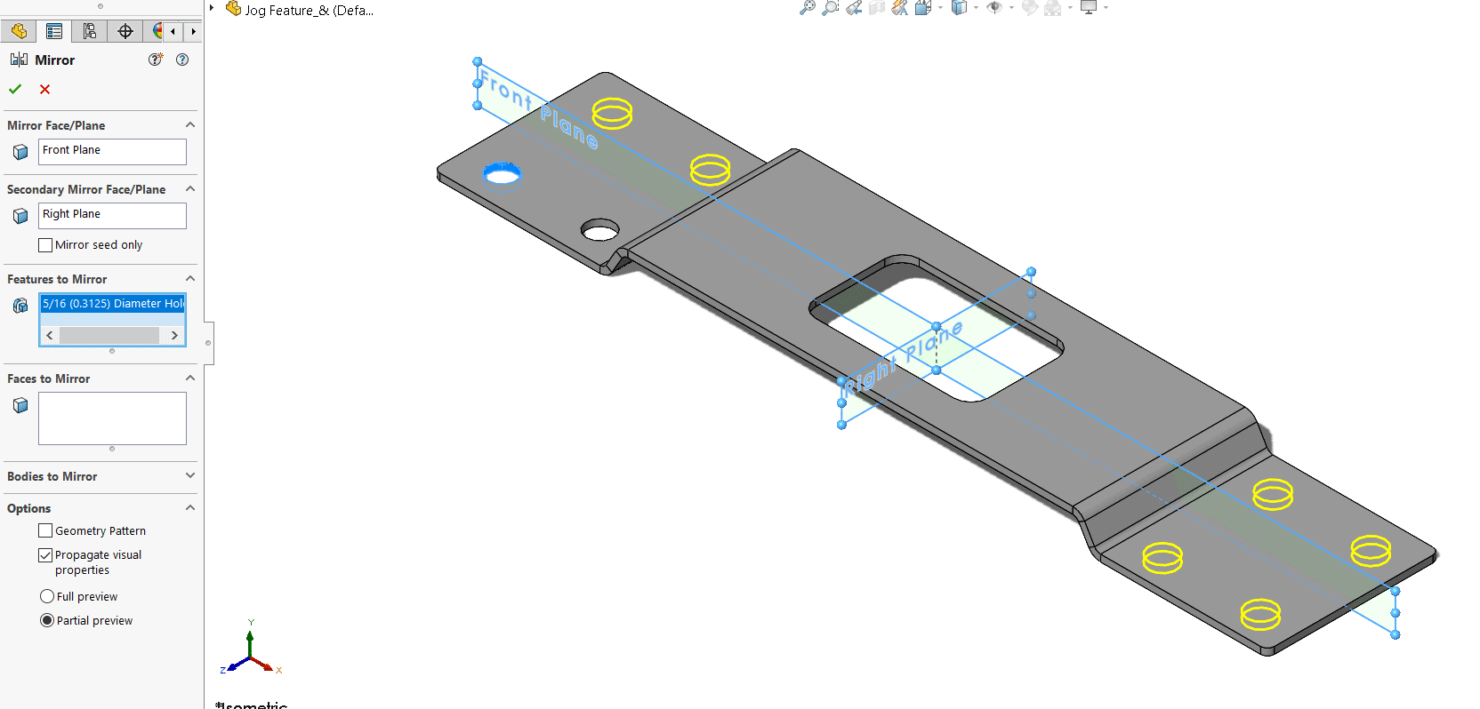 solidworks 2022 part front right plane measured