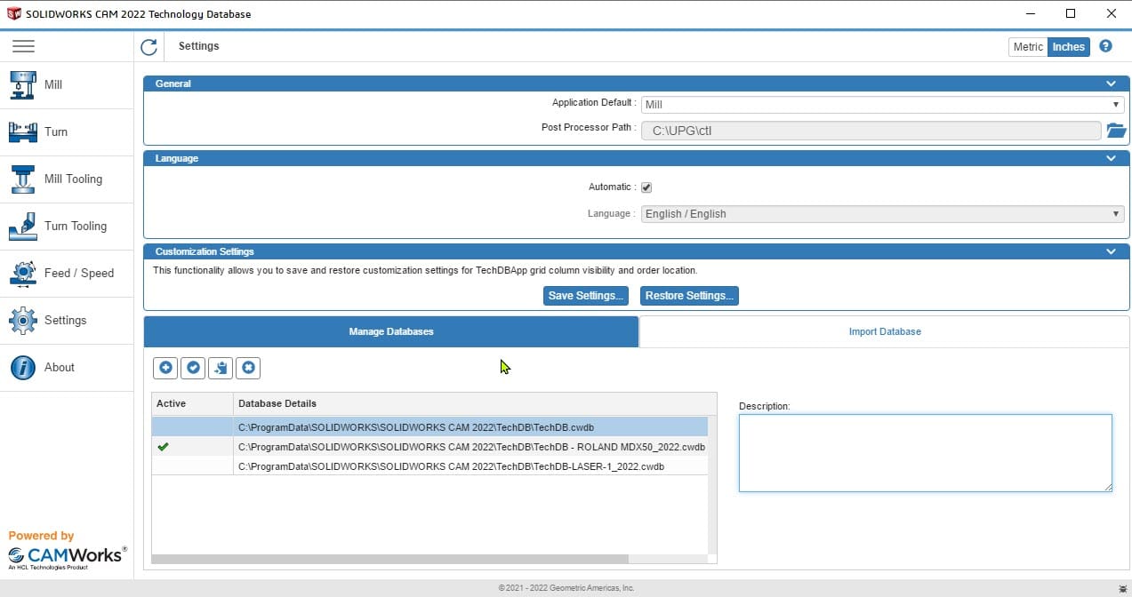 solidworks cam technology database