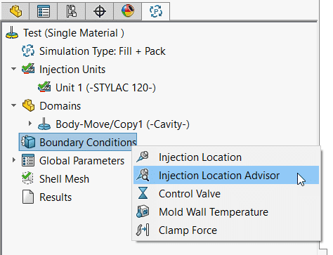 SOLIDWORKS 2022 Injection Location Advisor Button