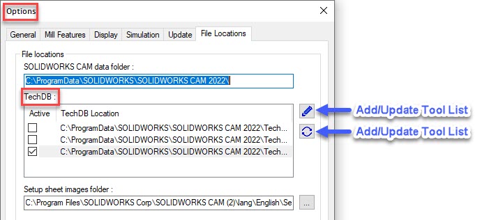 solidworks cam add/update tool list