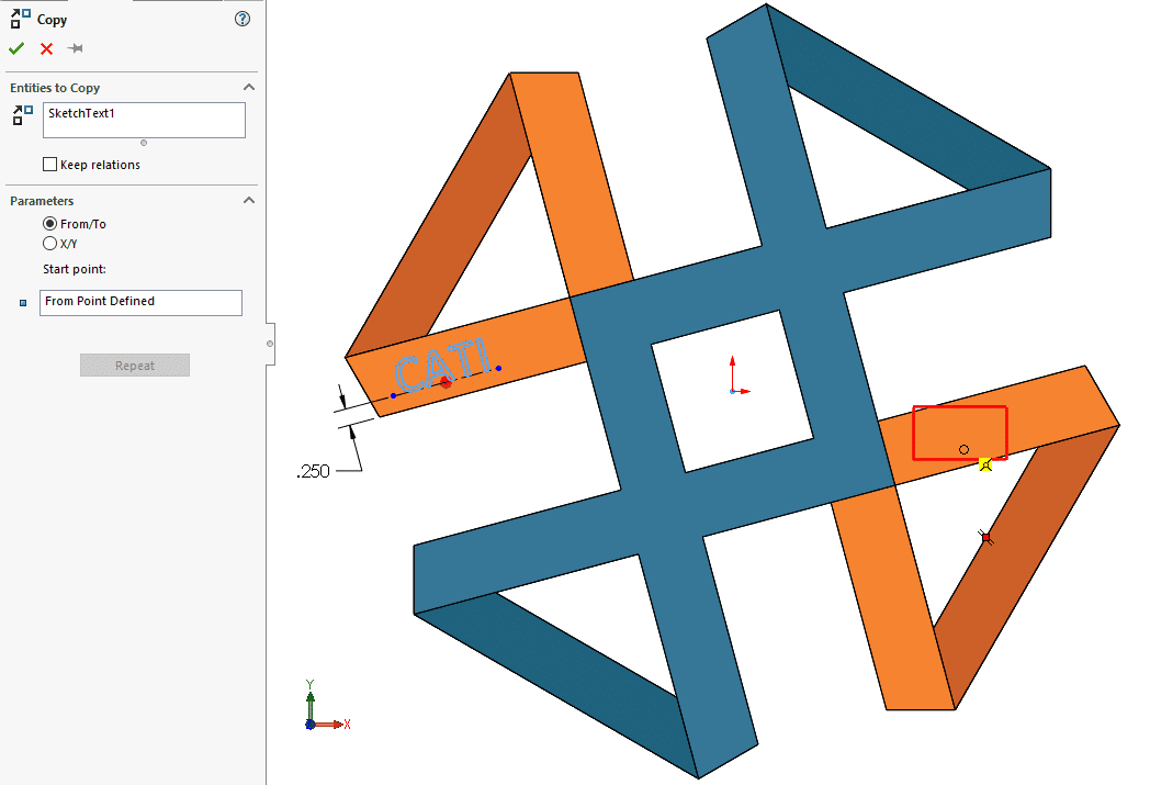 Selecting sketch text for Copy Entities