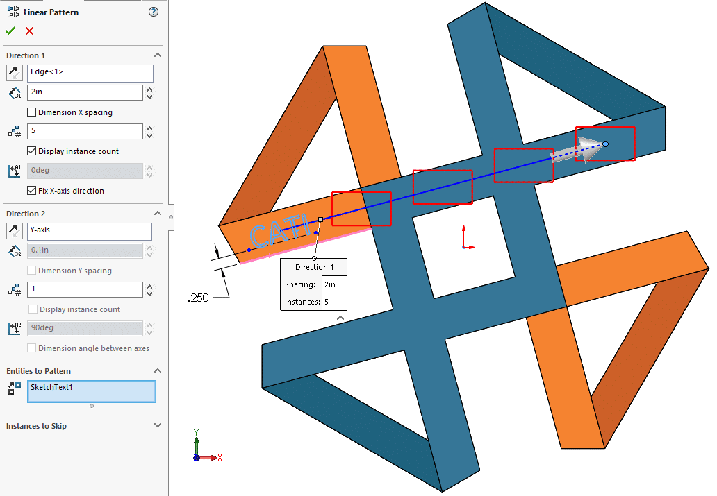 Selecting sketch text for a Linear Sketch Pattern