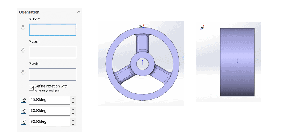 SOLIDWORKS 2022 Define rotation with number values