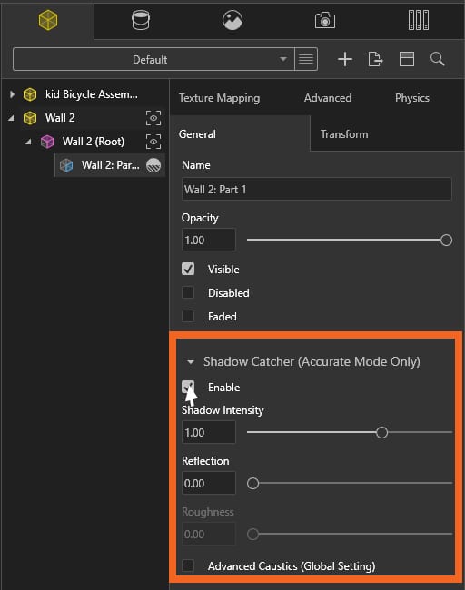 solidworks visualize shadow catcher menu