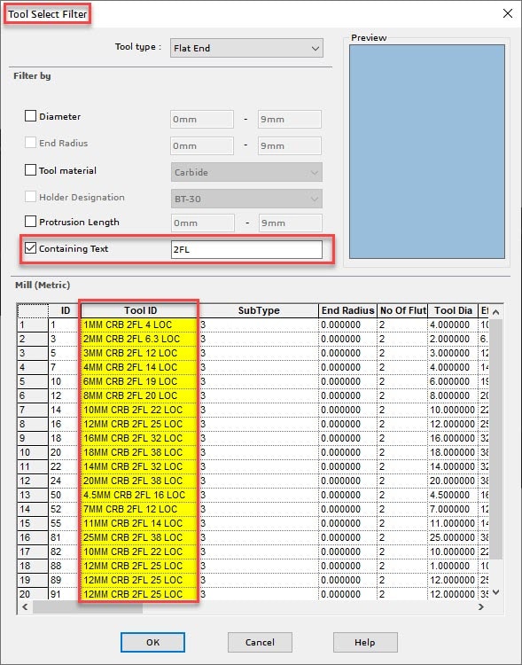 solidworks cam tool select filter