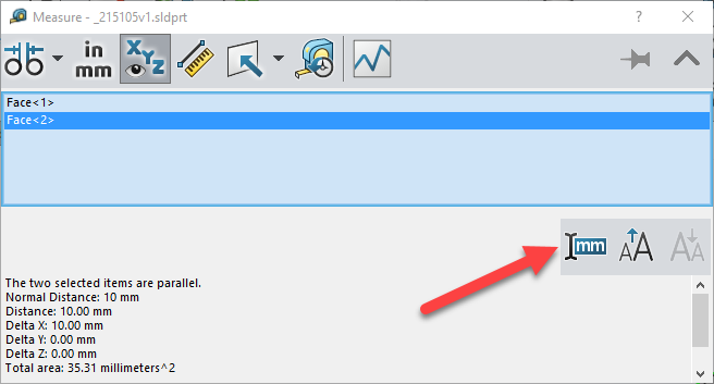 solidworks 2022 measure tool quick copy settings