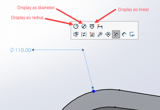 solidworks 2022 Radius Diameter Dimension Switch